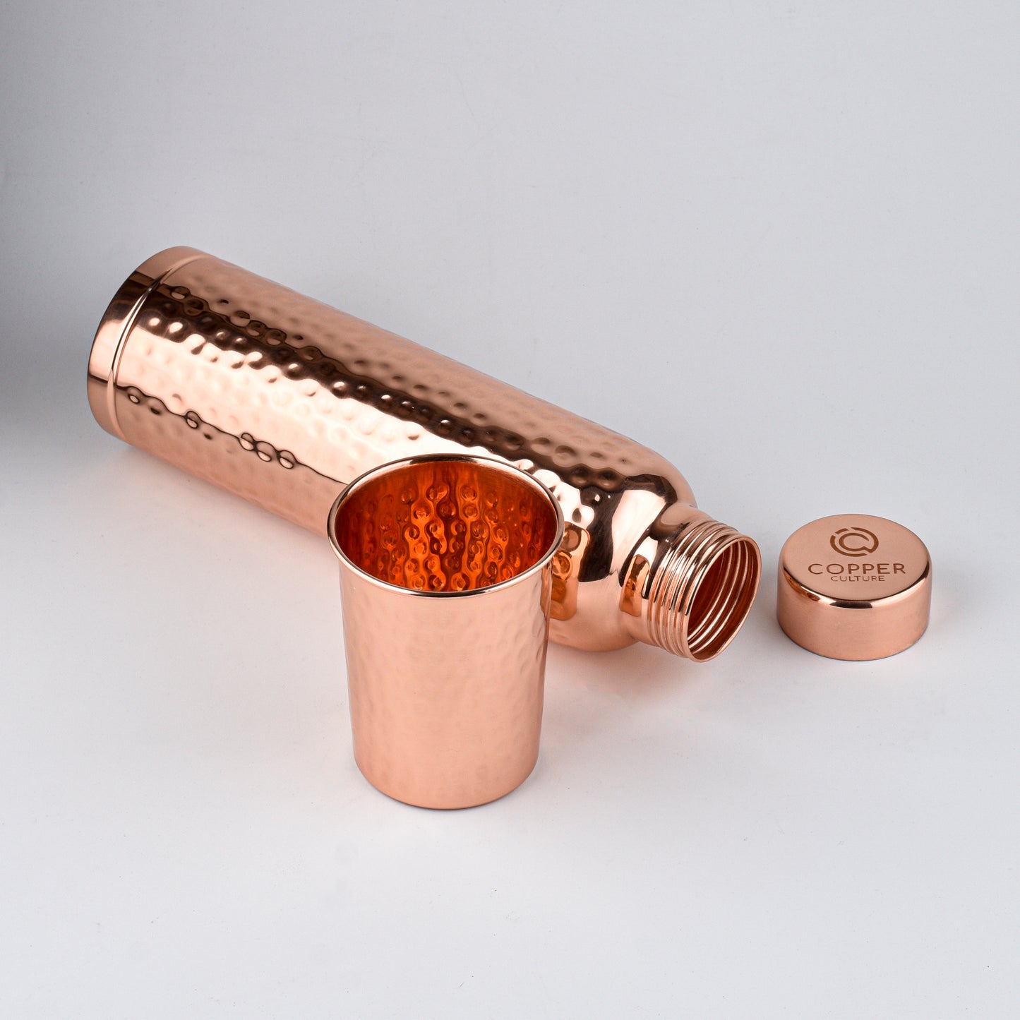 Hammered Copper Gift Set - 2 Bottles & 2 Mugs